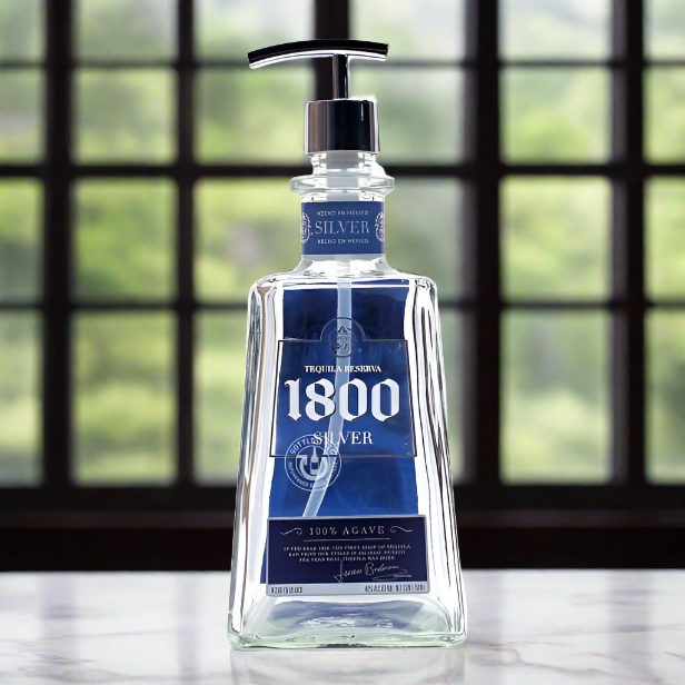 1800 Silver Tequila Bottle Soap Dispenser