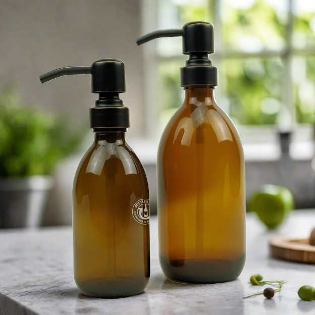 Amber Glass Bottle Soap Dispenser Set KSS8