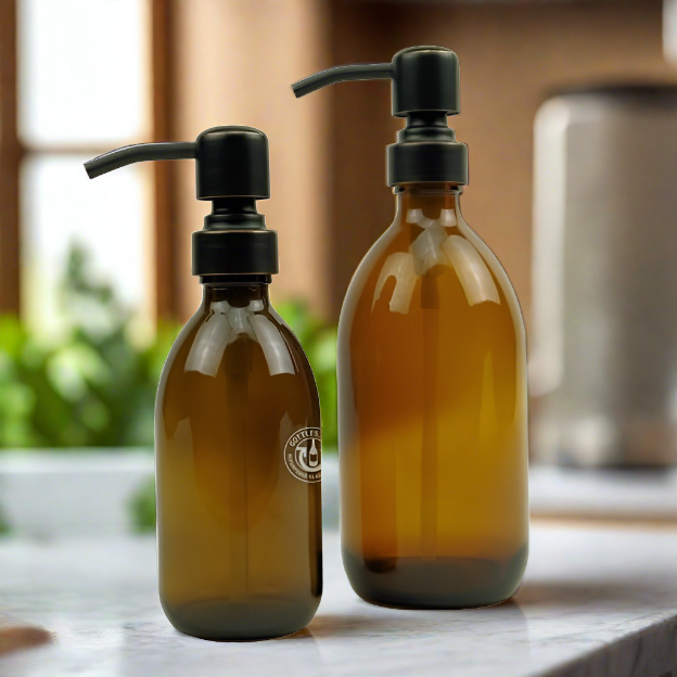 Amber Glass Bottle Soap Dispenser Set KSS8