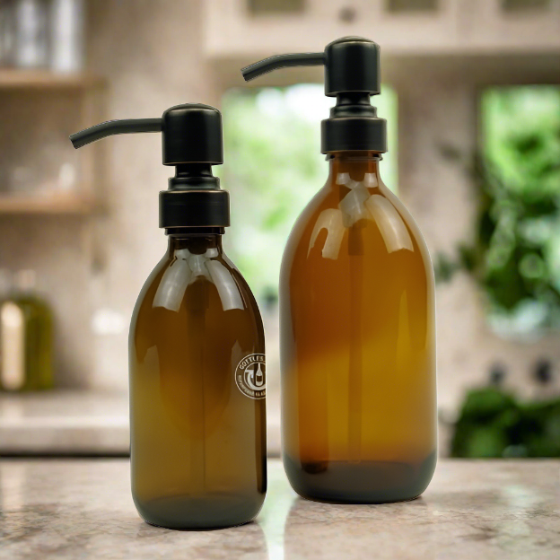Amber Glass Bottle Soap Dispenser Set KSS8