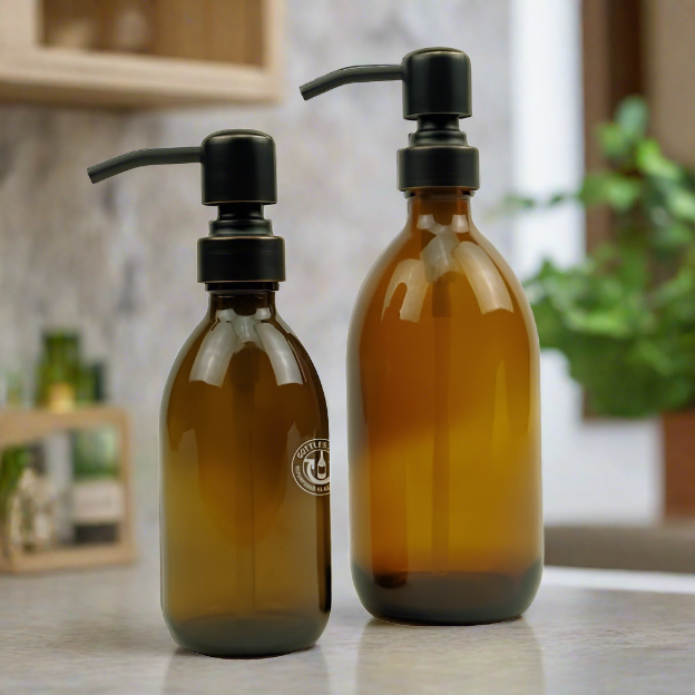 Amber Glass Bottle Soap Dispenser Set KSS8