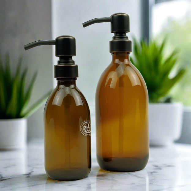 Amber Glass Bottle Soap Dispenser Set KSS8