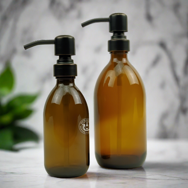 Amber Glass Bottle Soap Dispenser Set KSS8