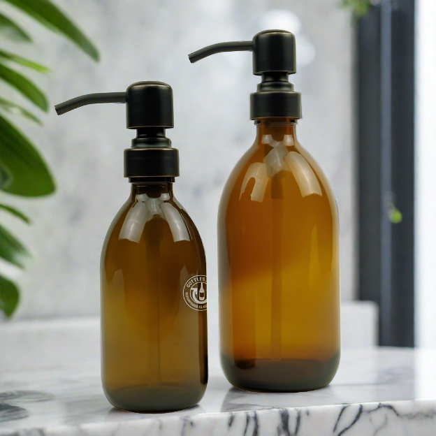 Amber Glass Bottle Soap Dispenser Set KSS8