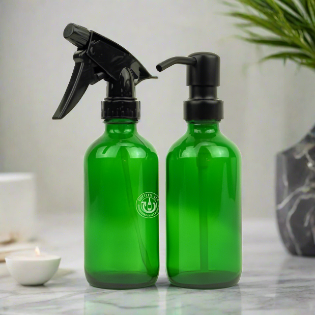 Green Glass 8oz Spray Bottle & Soap Dispenser
