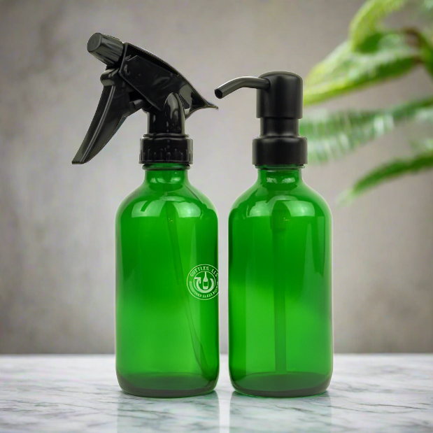 Green Glass 8oz Spray Bottle & Soap Dispenser