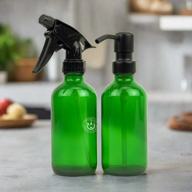 Green Glass 8oz Spray Bottle & Soap Dispenser