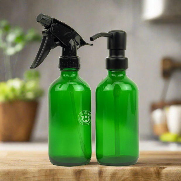 Green Glass 8oz Spray Bottle & Soap Dispenser
