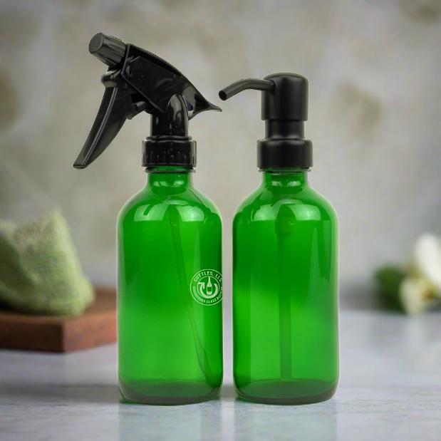 Green Glass 8oz Spray Bottle & Soap Dispenser