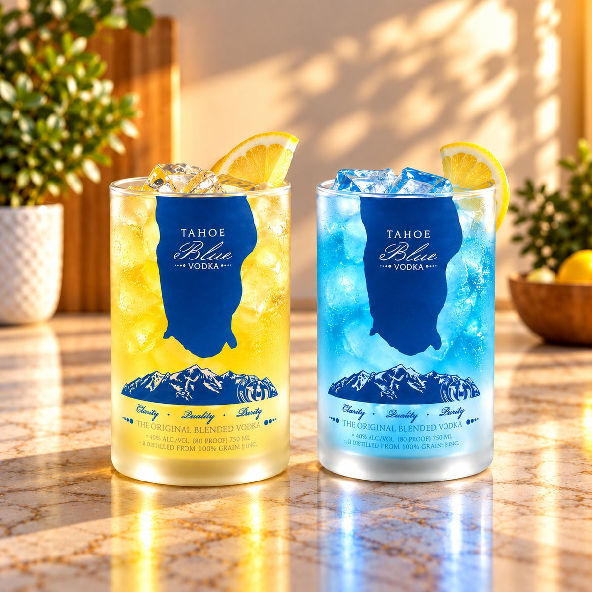 Tahoe Blue Vodka Bottle 12oz Glass Set