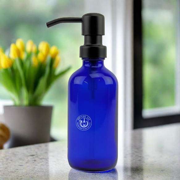 Cobalt Blue Glass Bottle 8oz Soap Dispenser KS6