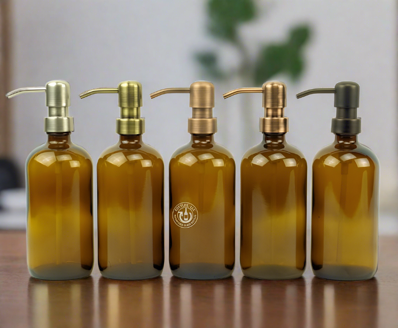 Amber Glass Bottle 16oz Soap Dispenser