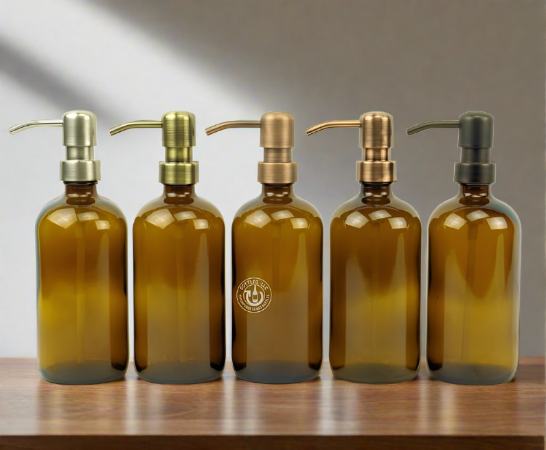 Amber Glass Bottle 16oz Soap Dispenser