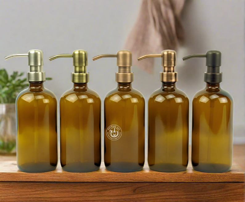 Amber Glass Bottle 16oz Soap Dispenser