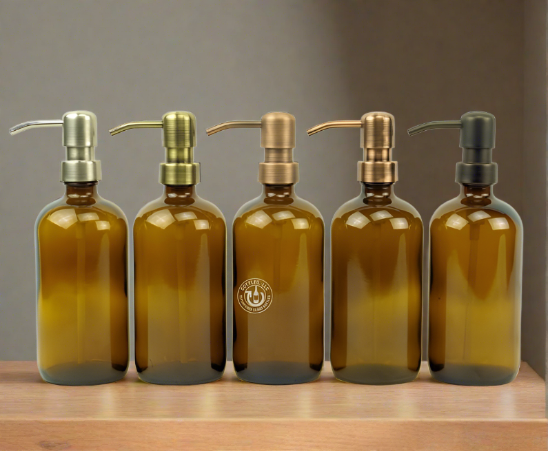 Amber Glass Bottle 16oz Soap Dispenser