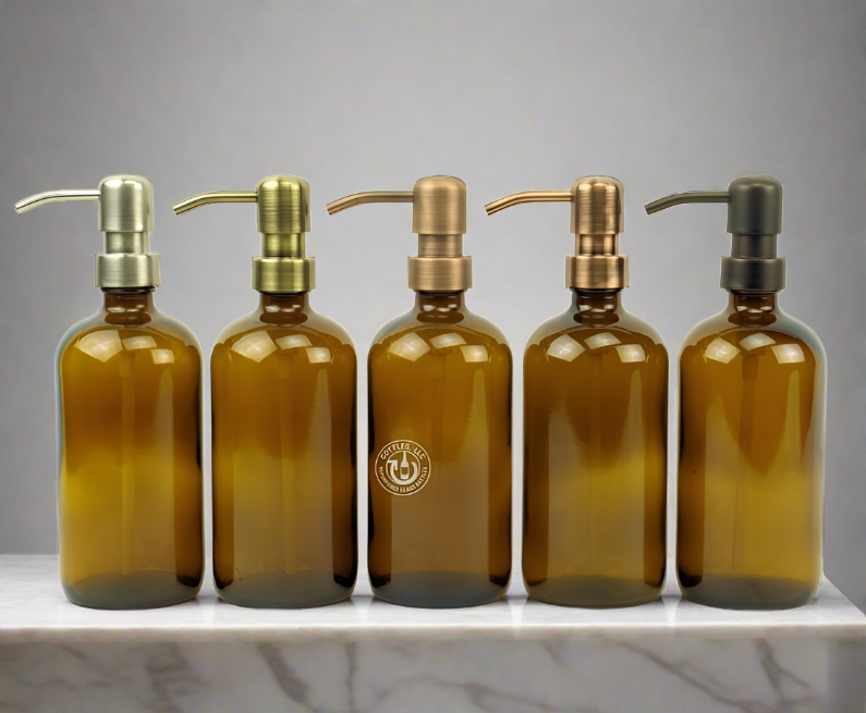 Amber Glass Bottle 16oz Soap Dispenser