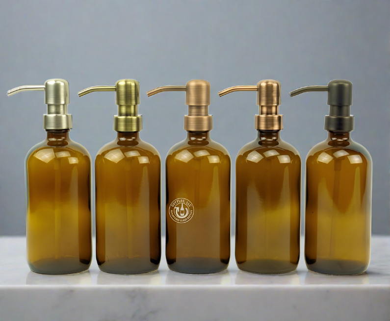 Amber Glass Bottle 16oz Soap Dispenser