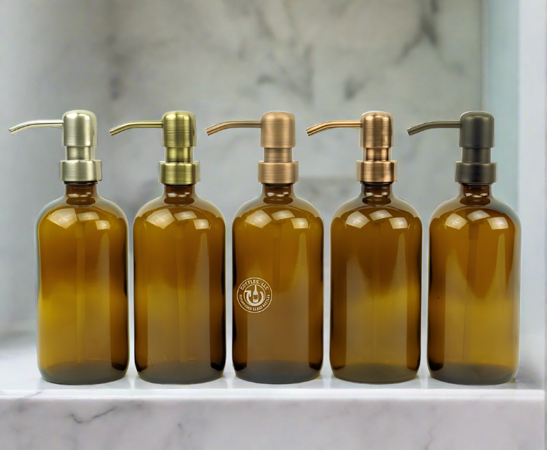 Amber Glass Bottle 16oz Soap Dispenser