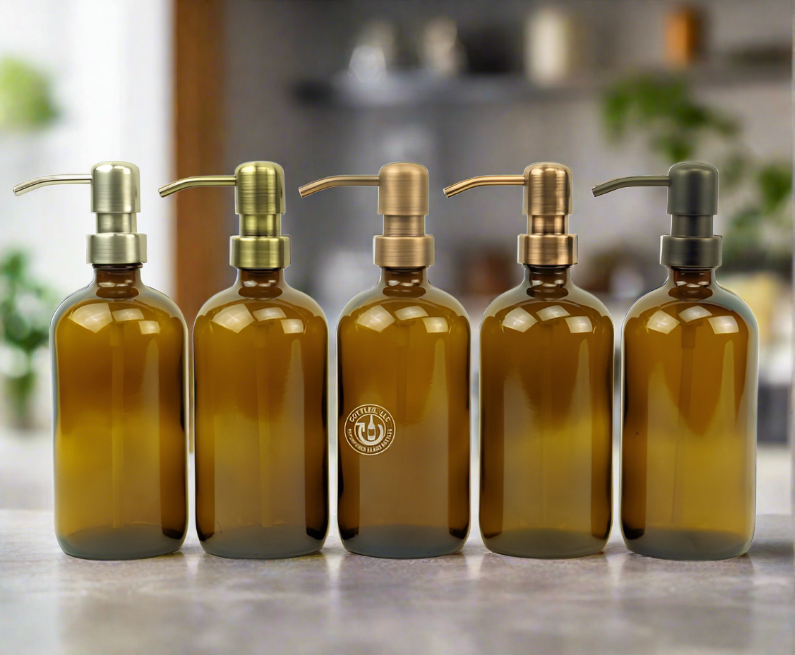 Amber Glass Bottle 16oz Soap Dispenser