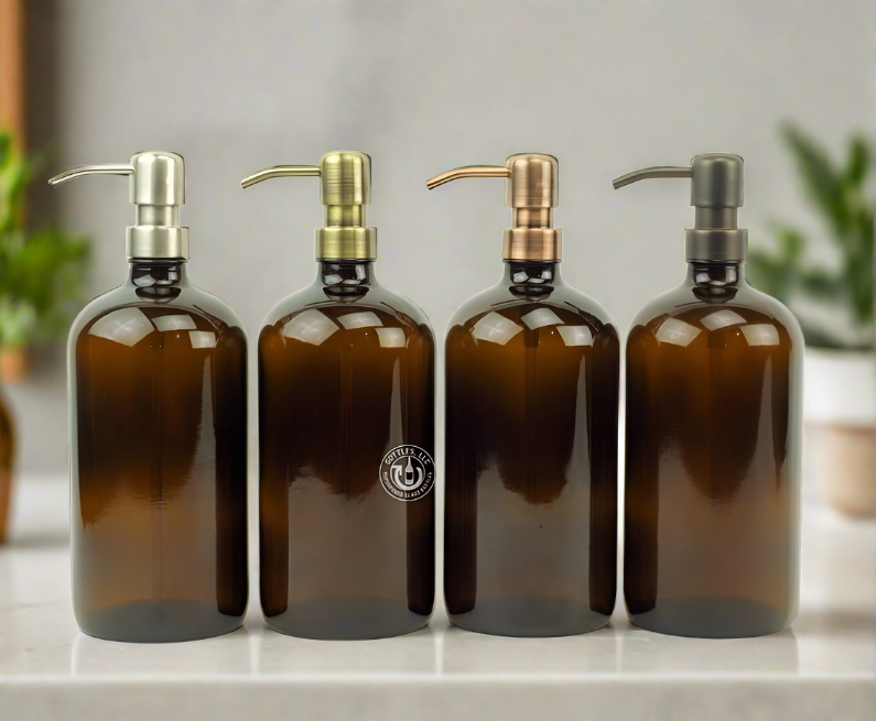 Amber Glass Bottle 32oz Soap Dispenser