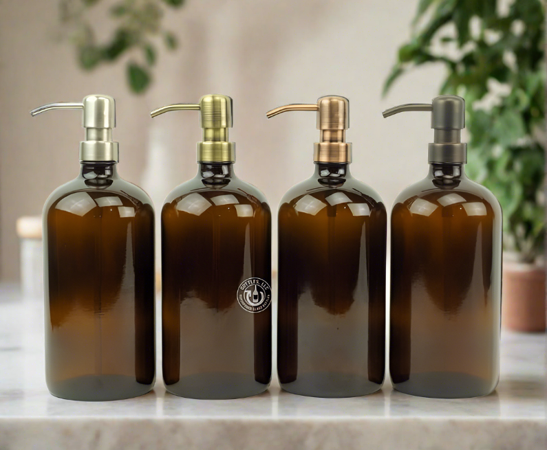 Amber Glass Bottle 32oz Soap Dispenser