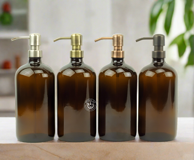 Amber Glass Bottle 32oz Soap Dispenser