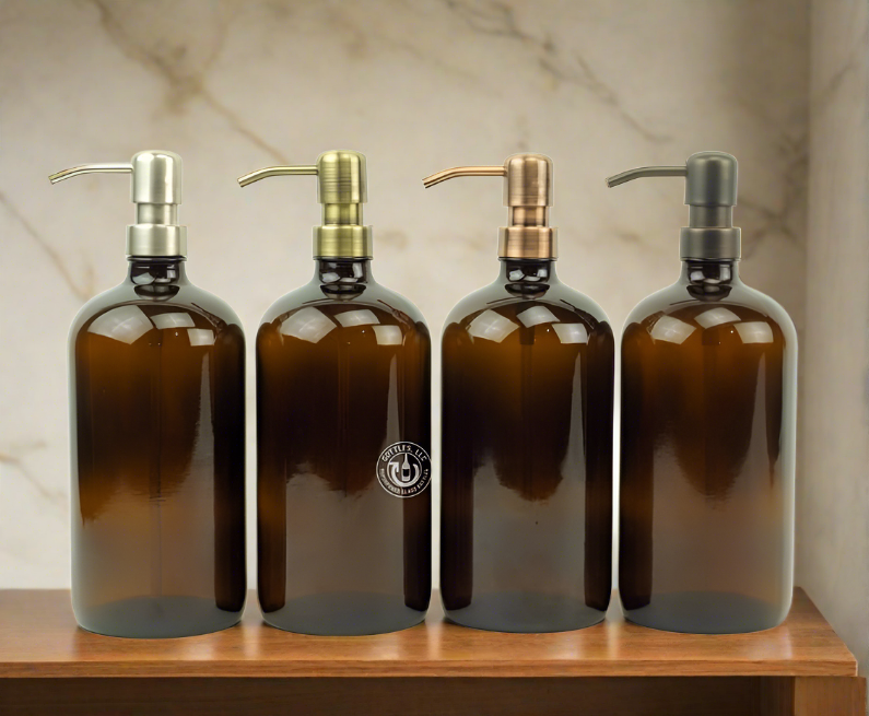 Amber Glass Bottle 32oz Soap Dispenser
