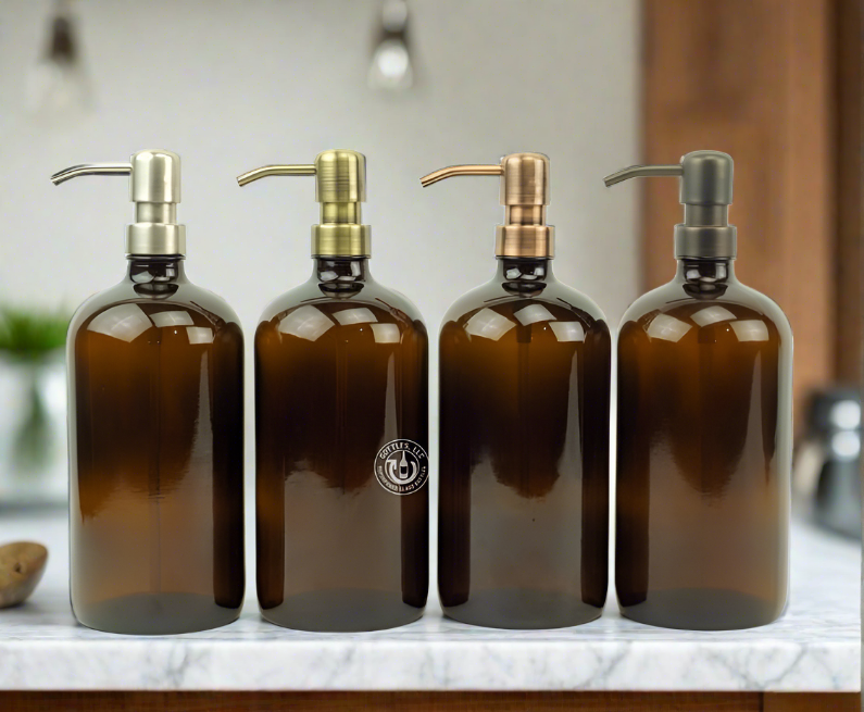 Amber Glass Bottle 32oz Soap Dispenser