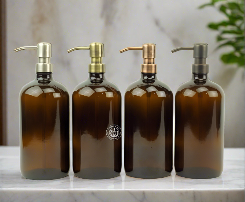 Amber Glass Bottle 32oz Soap Dispenser