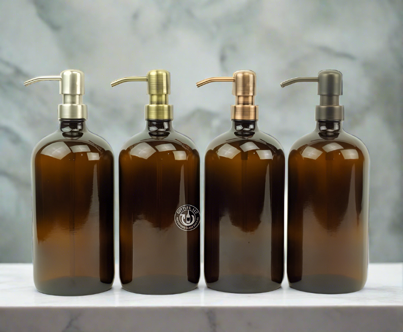 Amber Glass Bottle 32oz Soap Dispenser