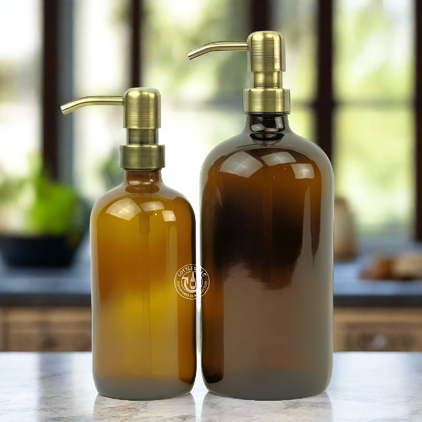 Amber Glass Bottle Soap Dispenser Set 16/32