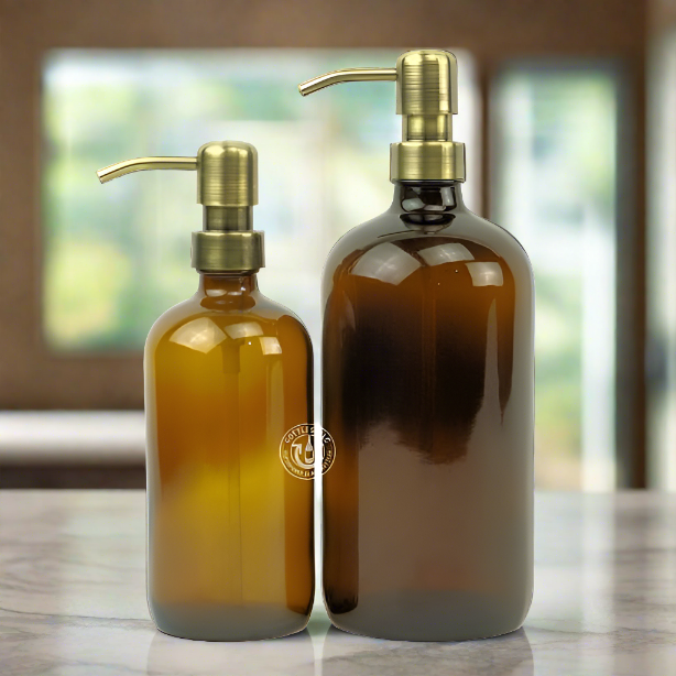 Amber Glass Bottle Soap Dispenser Set 16/32