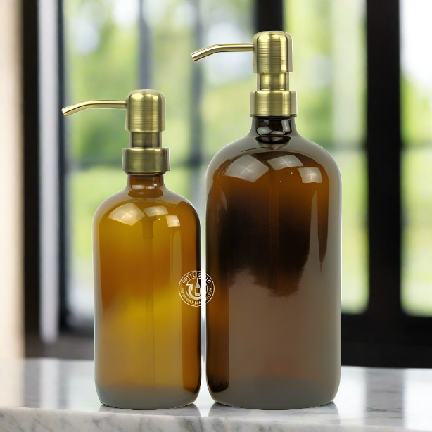 Amber Glass Bottle Soap Dispenser Set 16/32