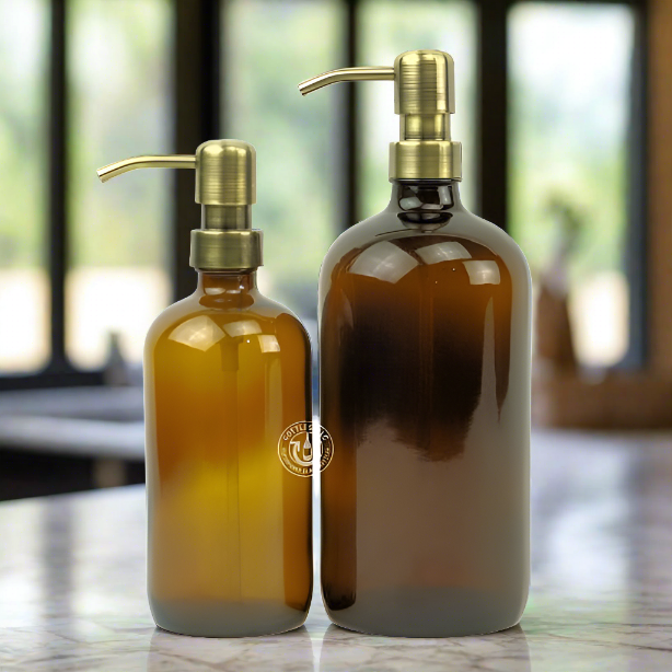 Amber Glass Bottle Soap Dispenser Set 16/32