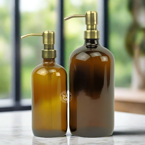Amber Glass Bottle Soap Dispenser Set 16/32