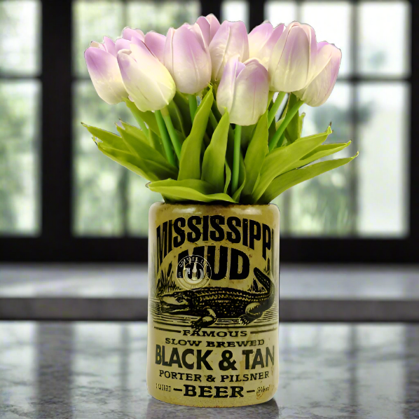 Mississippi Mud Black & Tan Beer Bottle Vase