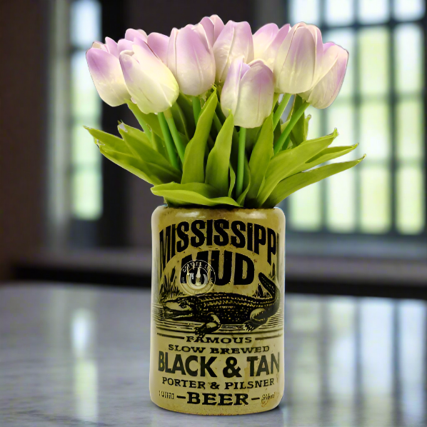 Mississippi Mud Black & Tan Beer Bottle Vase