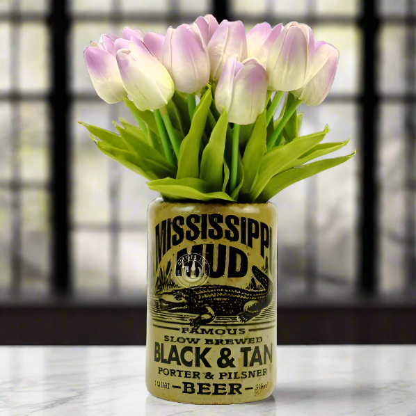 Mississippi Mud Black & Tan Beer Bottle Vase
