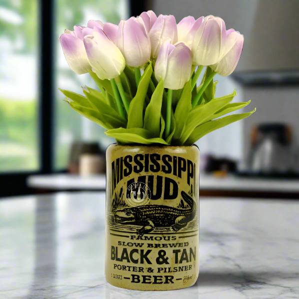 Mississippi Mud Black & Tan Beer Bottle Vase