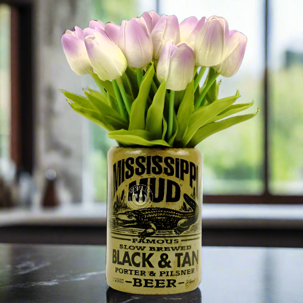 Mississippi Mud Black & Tan Beer Bottle Vase