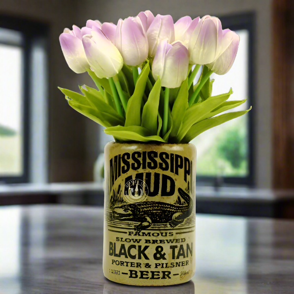 Mississippi Mud Black & Tan Beer Bottle Vase