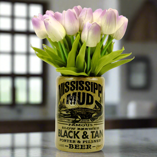 Mississippi Mud Black & Tan Beer Bottle Vase