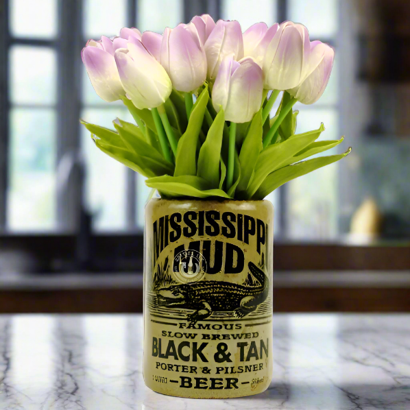 Mississippi Mud Black & Tan Beer Bottle Vase