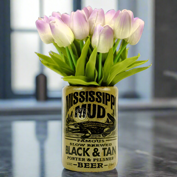 Mississippi Mud Black & Tan Beer Bottle Vase