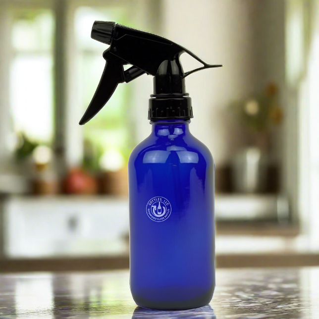 Cobalt Blue Glass 8oz Spray Bottle - Black