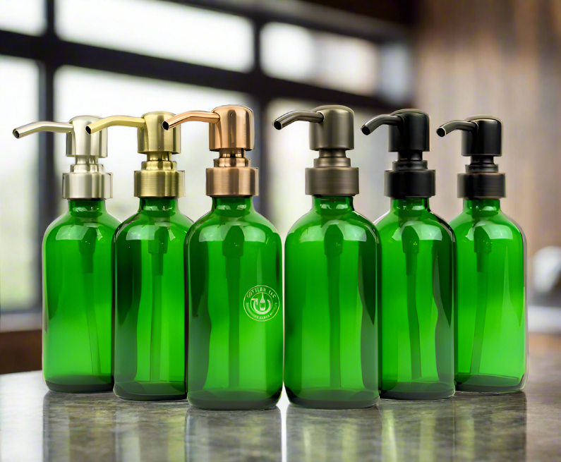 Green Glass Bottle 8oz Soap Dispenser KS8