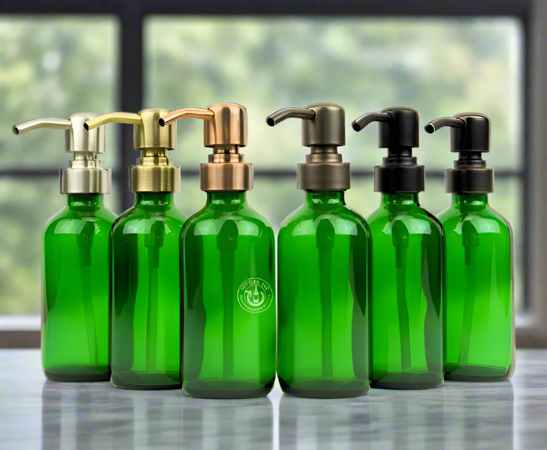 Green Glass Bottle 8oz Soap Dispenser KS8