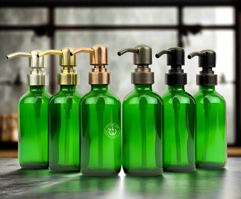 Green Glass Bottle 8oz Soap Dispenser KS8