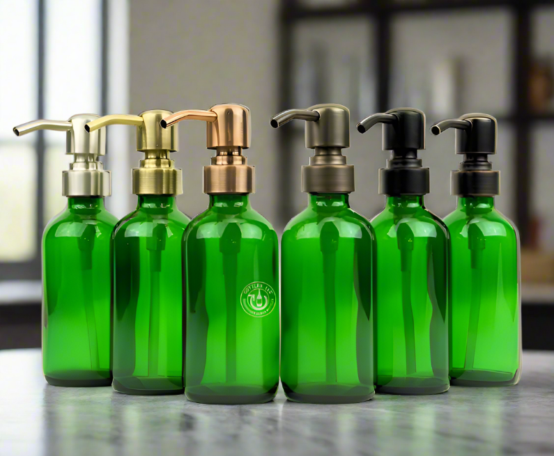Green Glass Bottle 8oz Soap Dispenser KS8