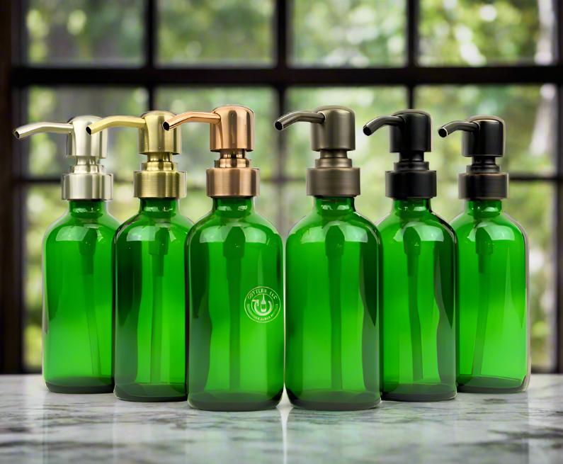 Green Glass Bottle 8oz Soap Dispenser KS8